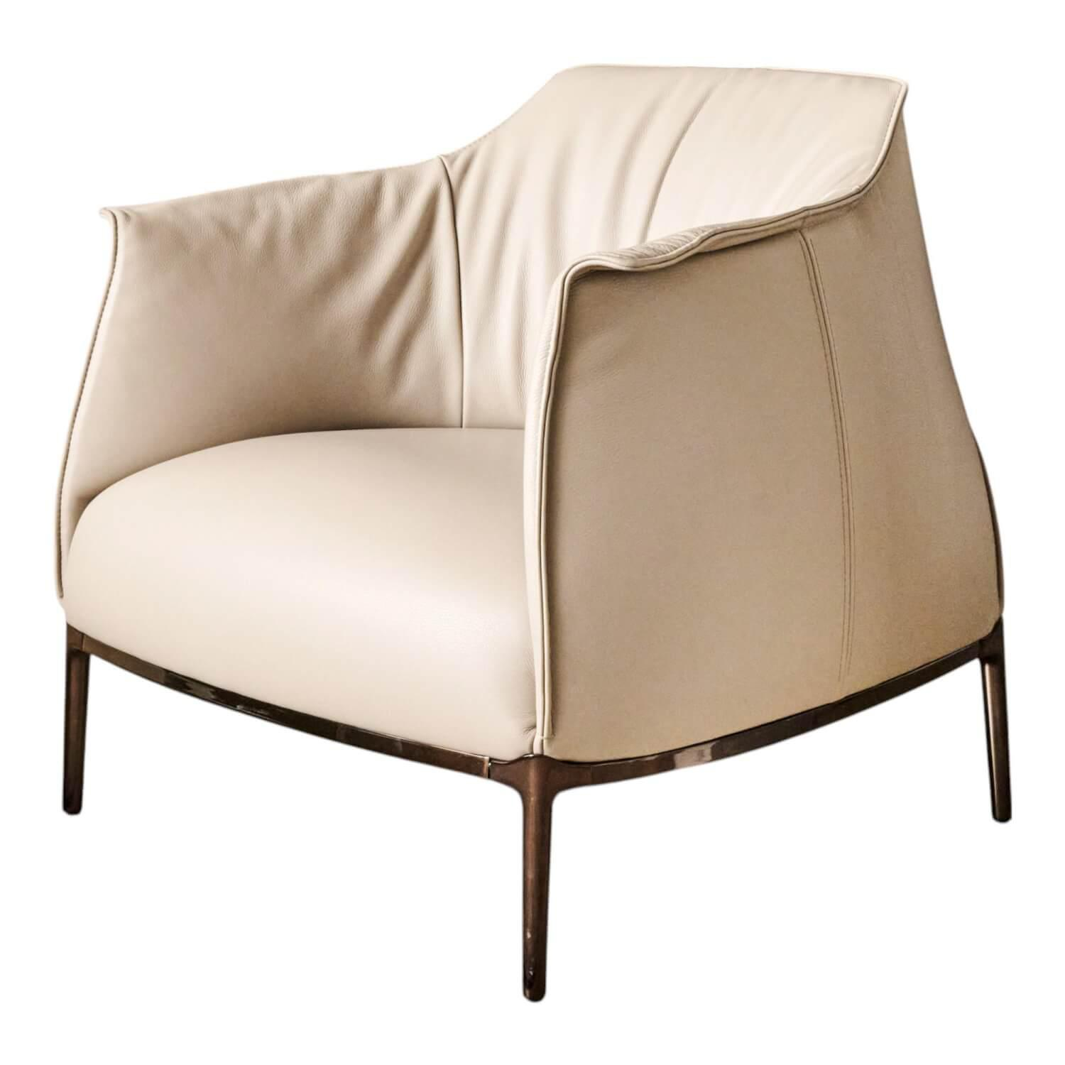 Poltrona Frau - Sessel Archibald Leder Nest Salgemma Beige Creme Grau Untergestell Nickel Brüniert - 1