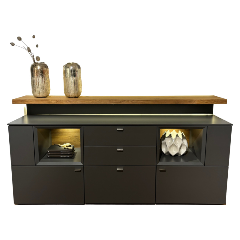 Venjakob - Sideboard Vitus Lack Schiefergrau Matt Mit Aufsatzkonsole Eiche Rustico Hell Geölt  - 1
