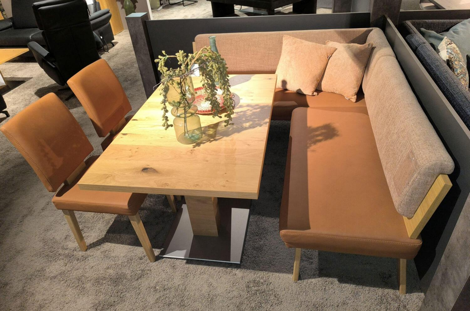 K+W - Eckbankgruppe Game IV Wildeiche Natur Furniert Lackiert Stoff 0985 72 Lightbrown 0925 72 Caramel Braun - 2