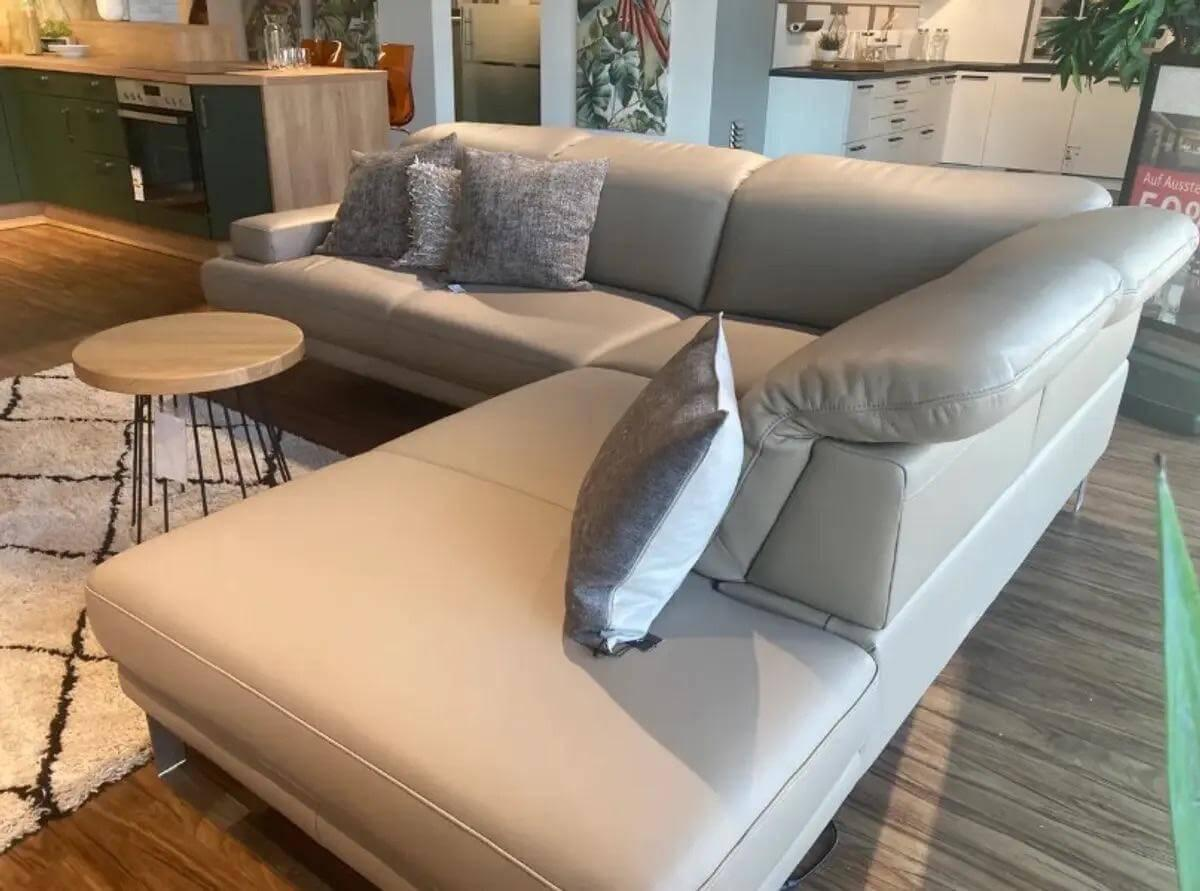 Activineo - Ecksofa Brandy Leder WM Safari Beige Kufen Metall Chrom Gebürstet Mit Elektrischem Sitzauszug - 2