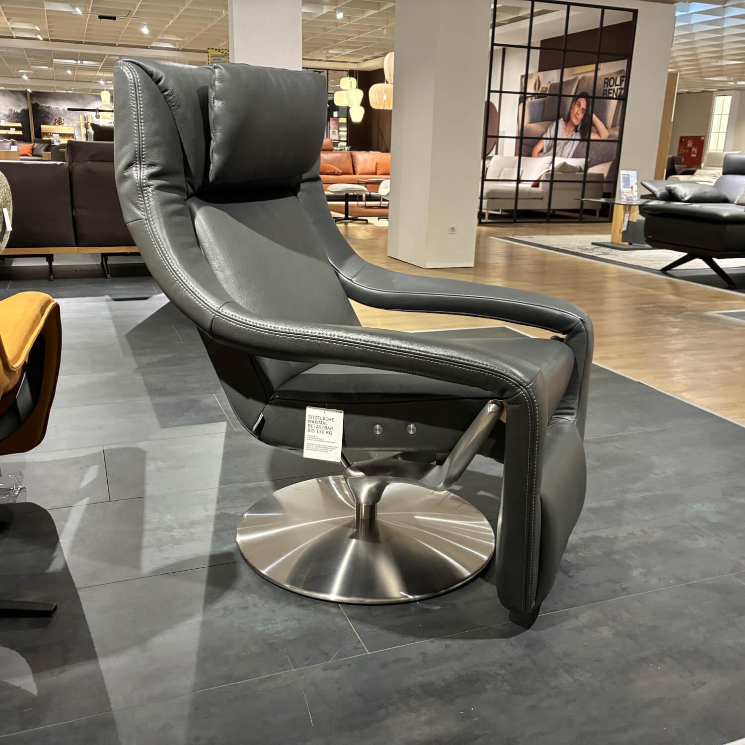 Koinor - Sessel Yoko No 5 Leder C-Classic Pepper Schwarz Gestell Drehteller Nickel Silber Satiniert - 4