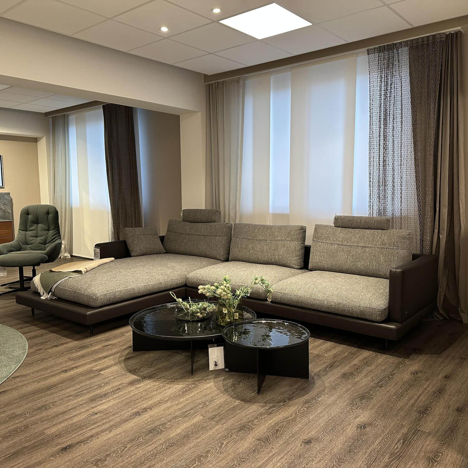 Rolf Benz - Wohnlandschaft Sina Stoff 26 387 Schwarz Grau Leder 38 105 Grau Braun Fuß Schwarz - 5