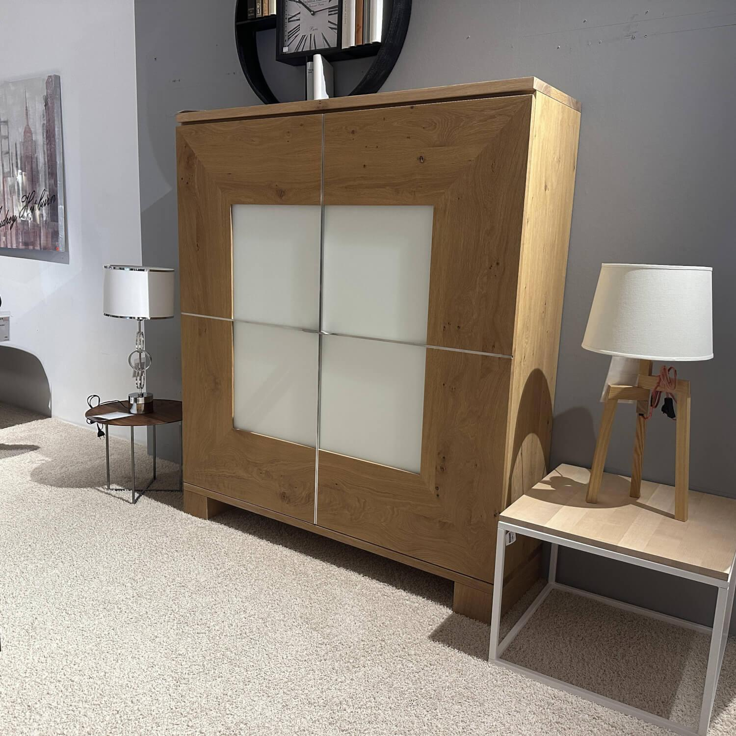 Scholtissek - Schrank Varus Knorrige Eiche Puro Geölt Türen Glas Optiwhite 9010 Weiß Matt 2 Türig - 9