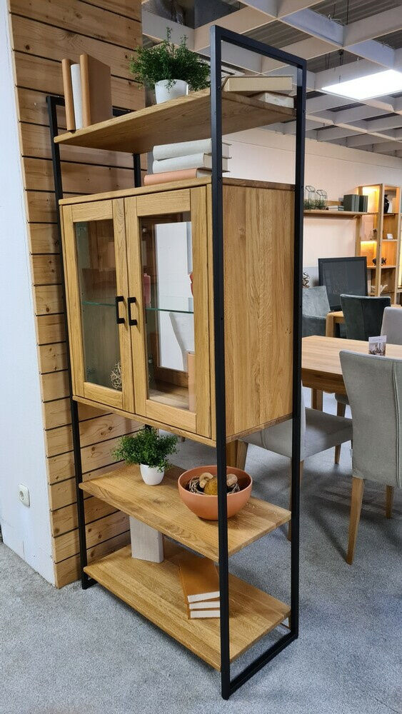 Natura - Regal Raumteiler Farmingdale Eiche Natur Massiv Geölt Metall Matt Schwarz - 3
