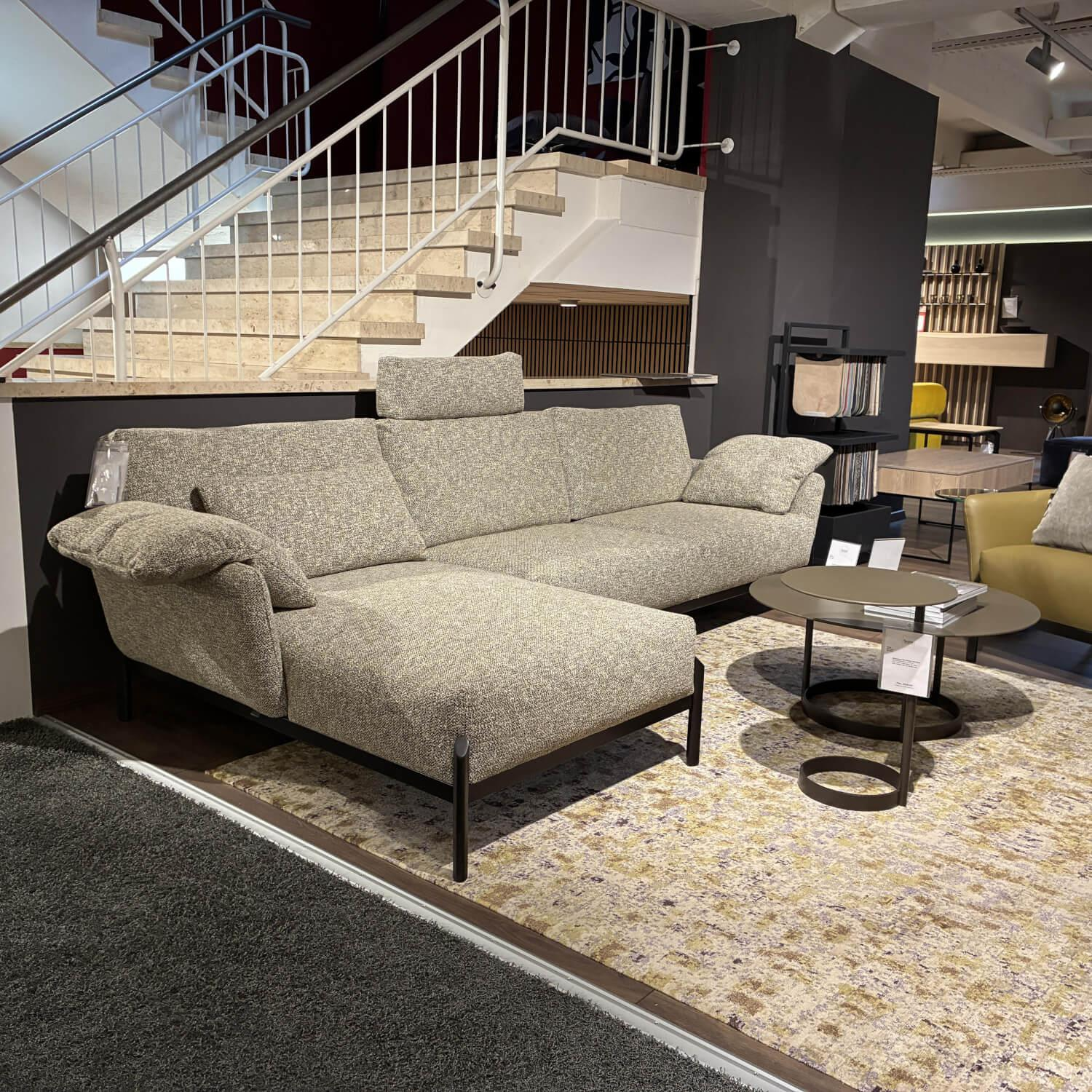 Leolux - Ecksofa Enna Stoff State 011 Rice Beige Braun Gestell Epoxy E2200 Nuit Silk Matt Schwarz - 5