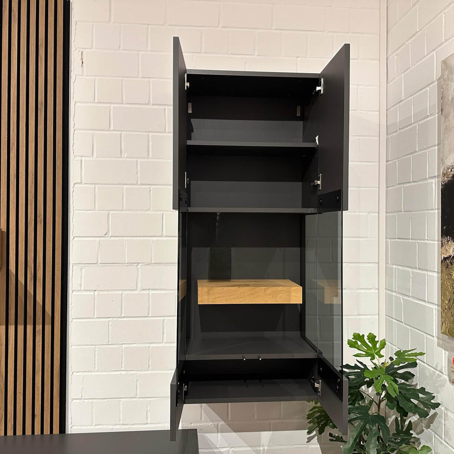 Loddenkemper - Wohnwand Minos 9806 Lack Schiefergrau Matt Absetzung Balkeneiche - 7