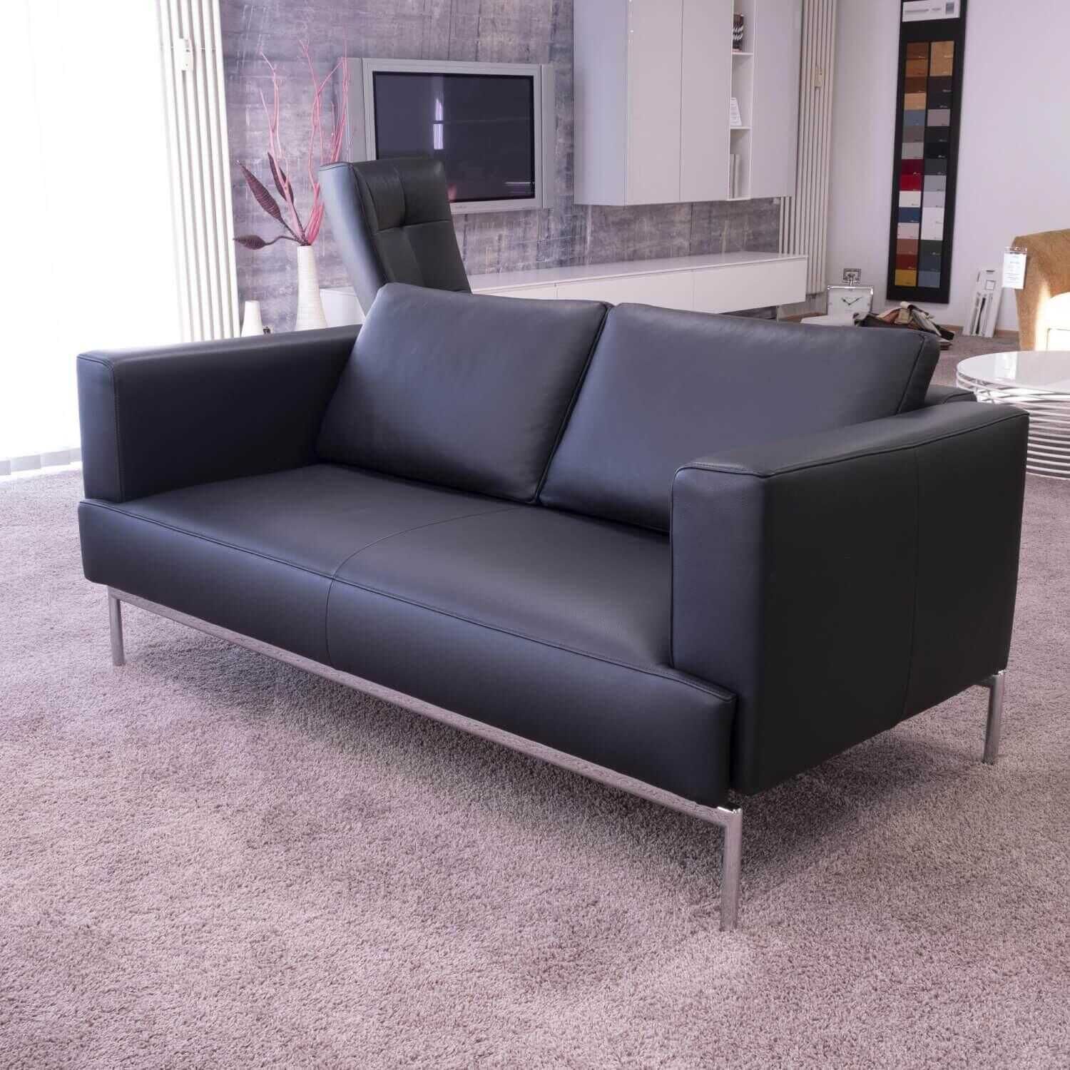 Sofa Easy Leder Schwarz Mit Klappbaren Armteilen