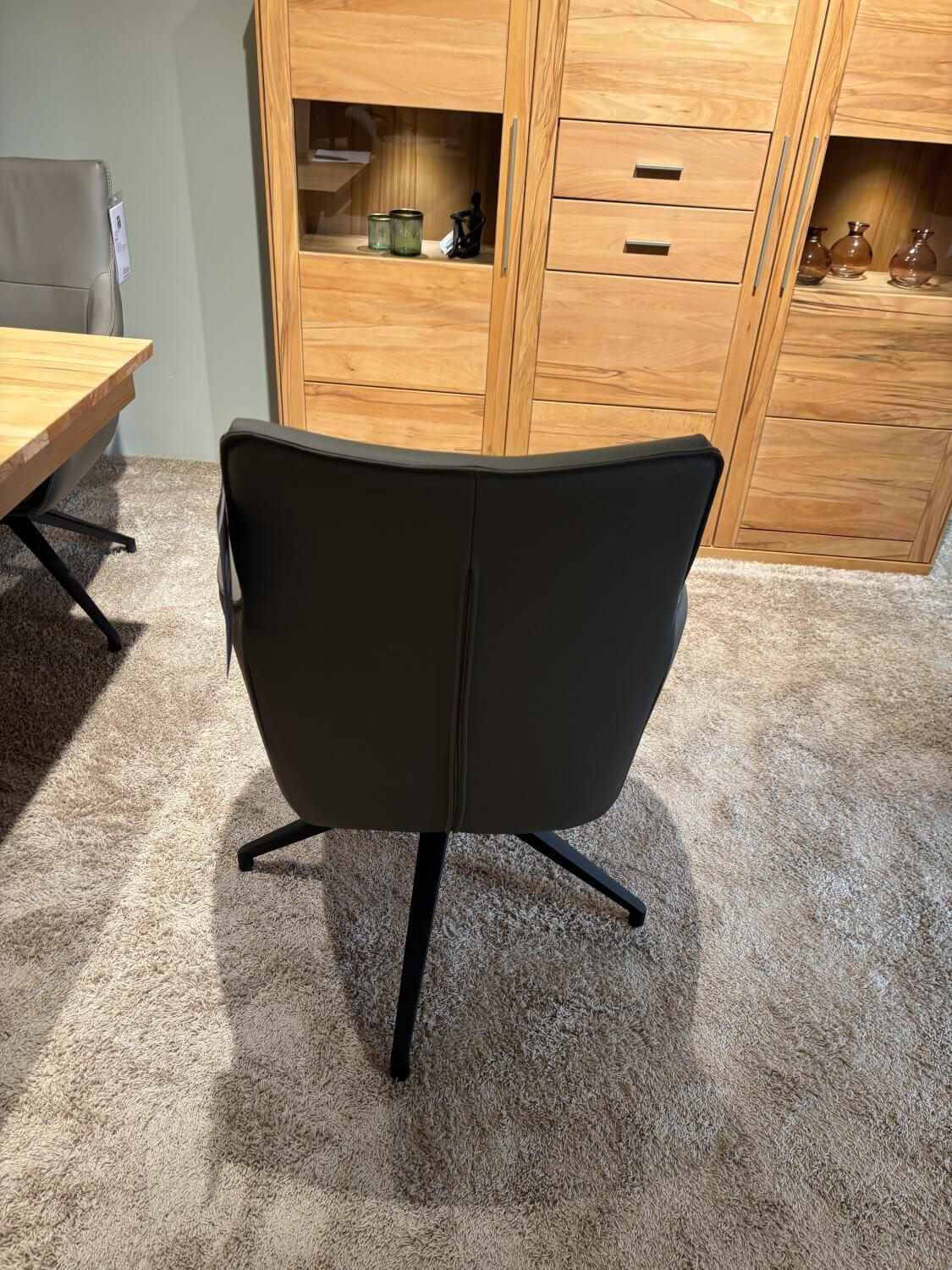 Carega Design - Set of 6 armchairs George leather Toledo Smog gray swivel frame black matt powder-coated - 4