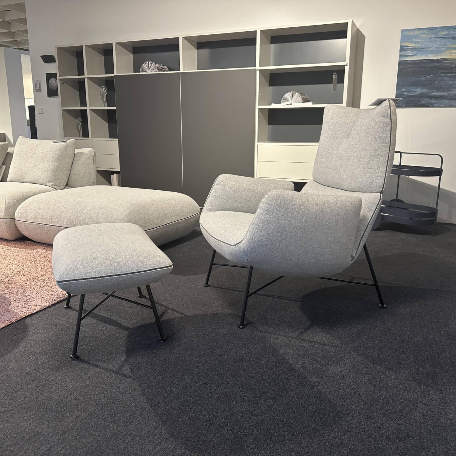 COR - Loungesessel Jalis Stoff 8300 Lichtgrau Grau 4 Fuß Drahtgestell Schwarz Pulverbeschichtet Inklusive Hocker - 4