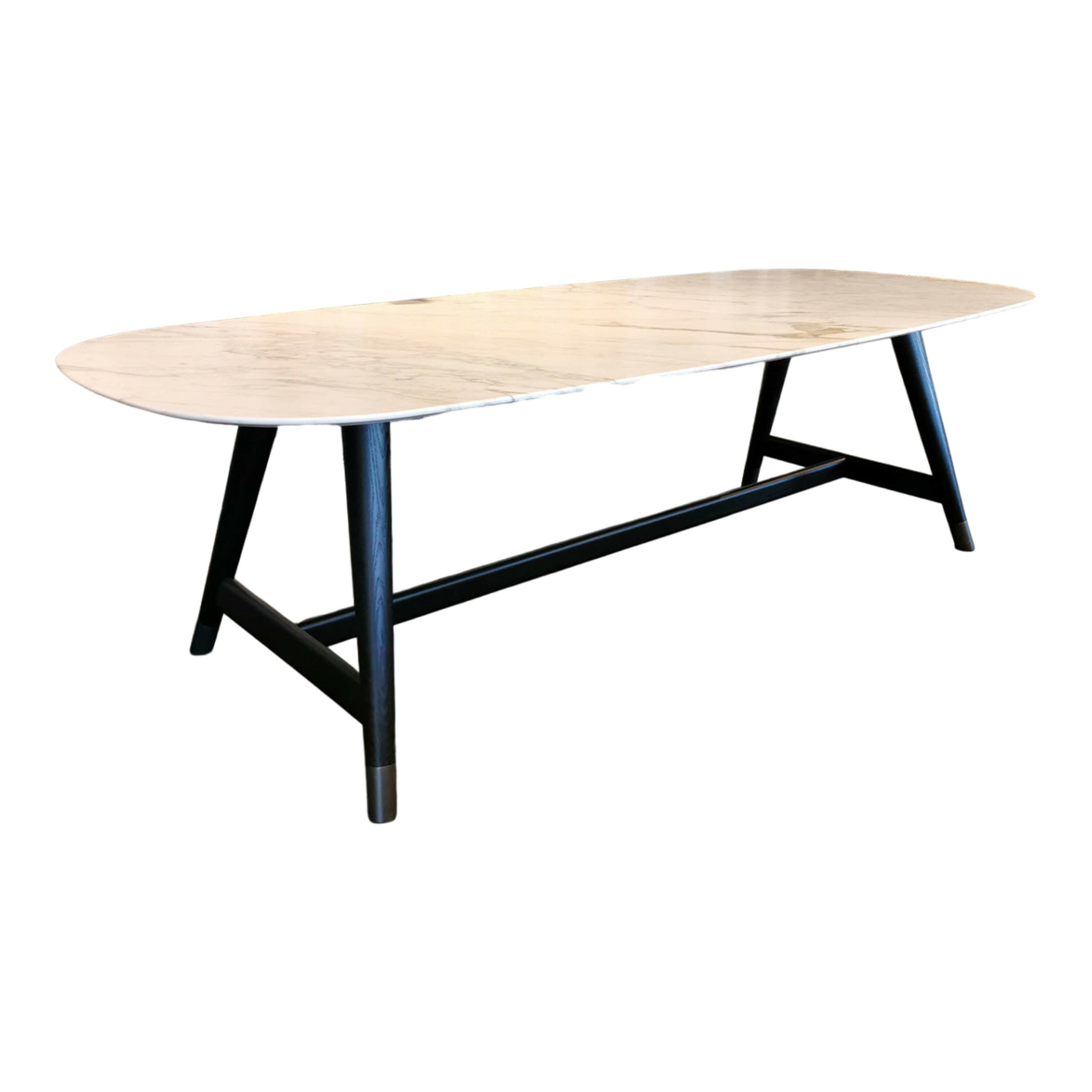 Flexform - Esstisch Desco Tischplatte Marmor Calacatta Oro Matt Gestell Esche Ebenholzfarben Gebeizt - 1