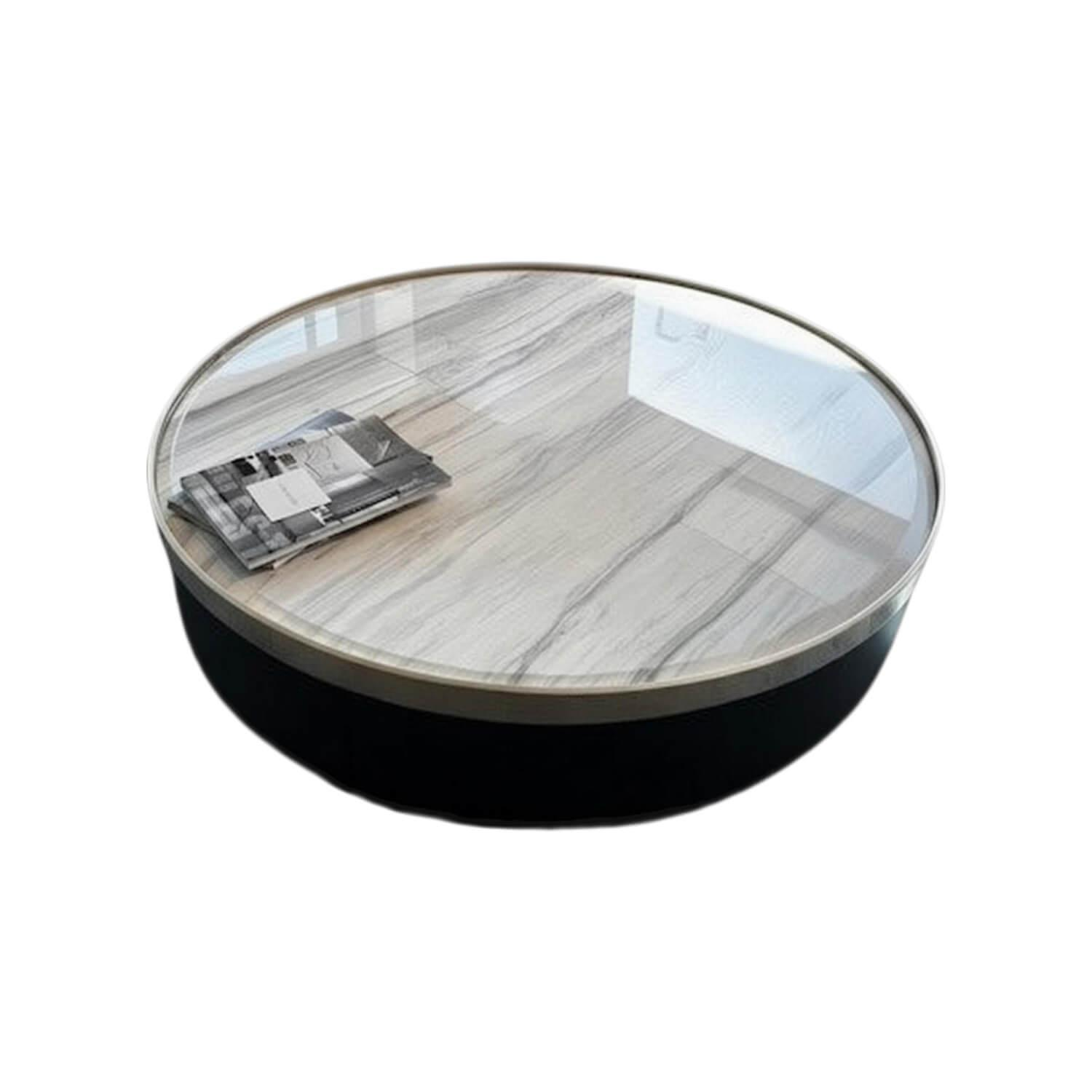 Minotti - Couchtisch Bailly Platte Marmor Zebrino Grau Ring Hellgold Gestell Louro Faia Mokkafarbig Braun Lackiert - 1