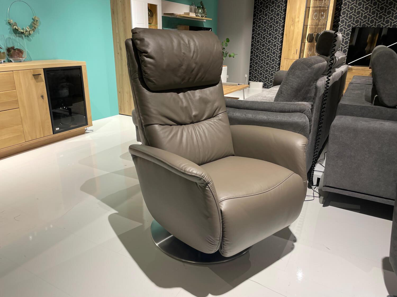 himolla - Sessel Cumulus Quartet 9720 Emil 24L42 R Leder 71 Torro Vulkan Braun Grau Teller Edelstahloptik - 6
