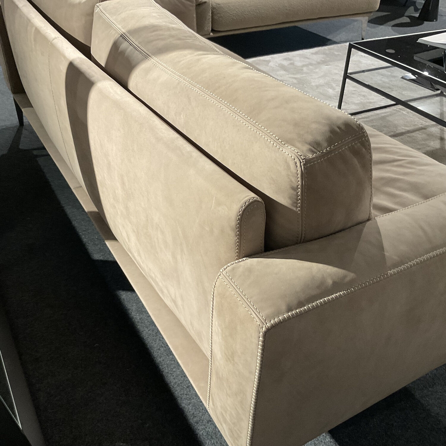 Cierre - Sofa Aida Leder 5 Natural Velour 97 Seppia Beige Metallfüße Schwarz Verchromt - 3