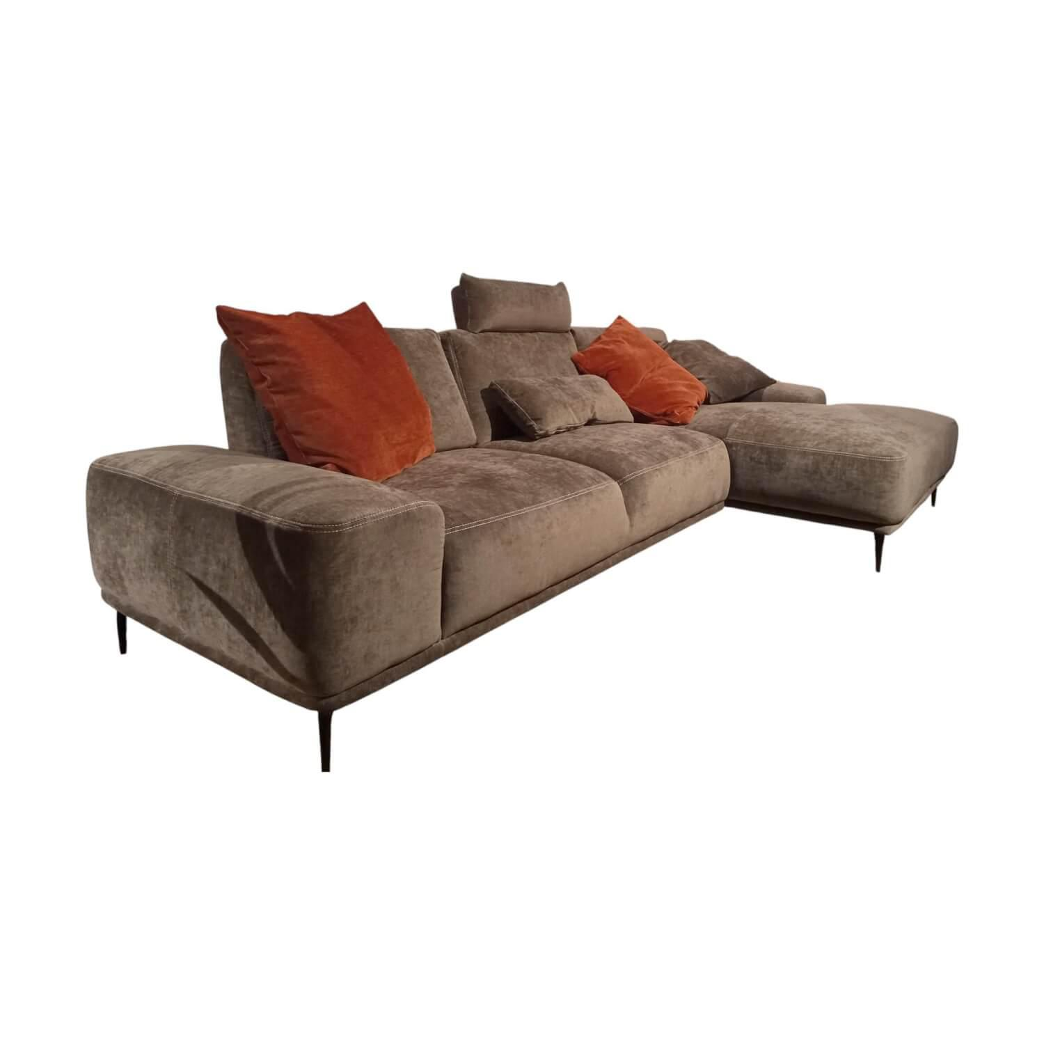Raum.Freunde - Ecksofa Oslo Stoff 5M Earth Bison R217 Grau Füße Metall Schwarz Matt Inklusive Kissen - 1