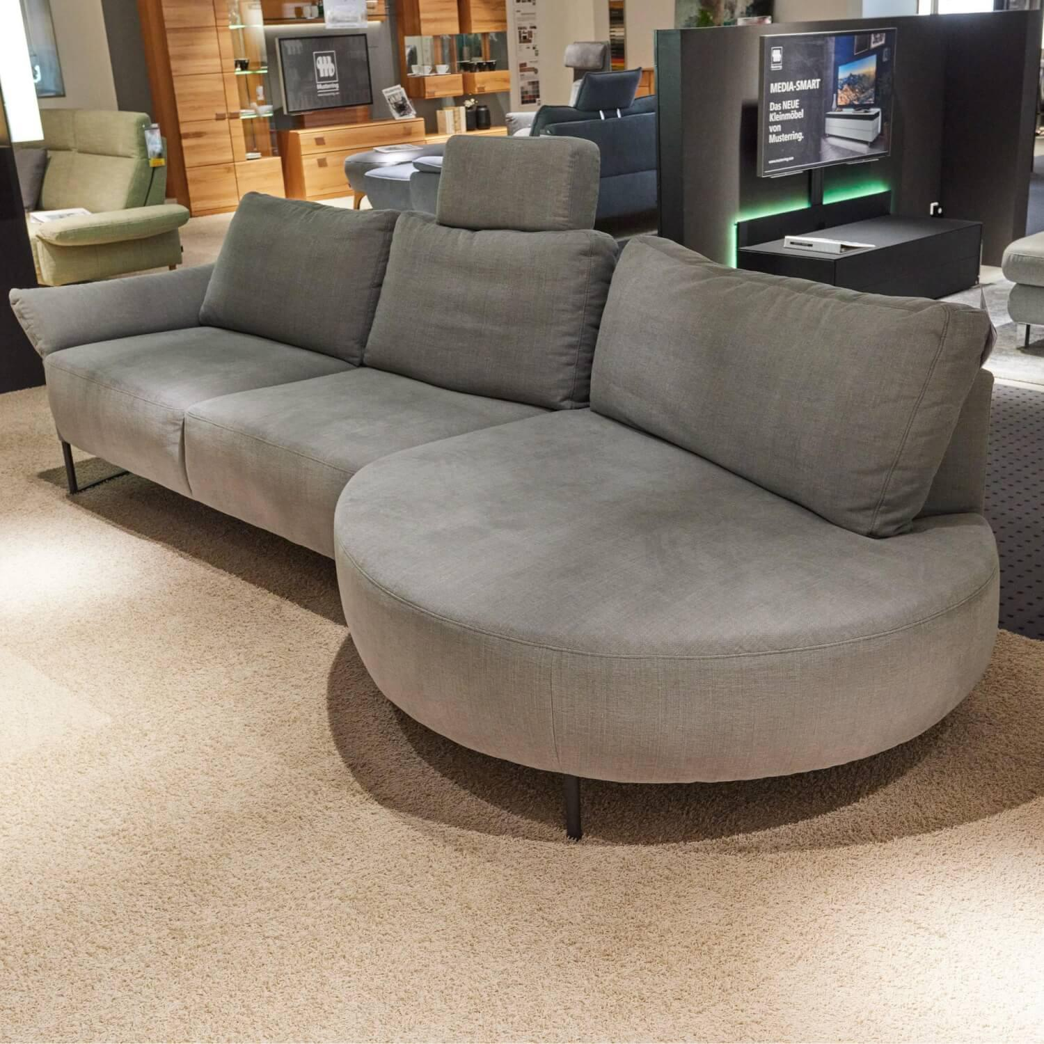 Musterring - Ecksofa 4530 Stoff JAB 13723 Aqua Grau Metallkufe Schwarz Matt Mit Kopfstütze XL - 6