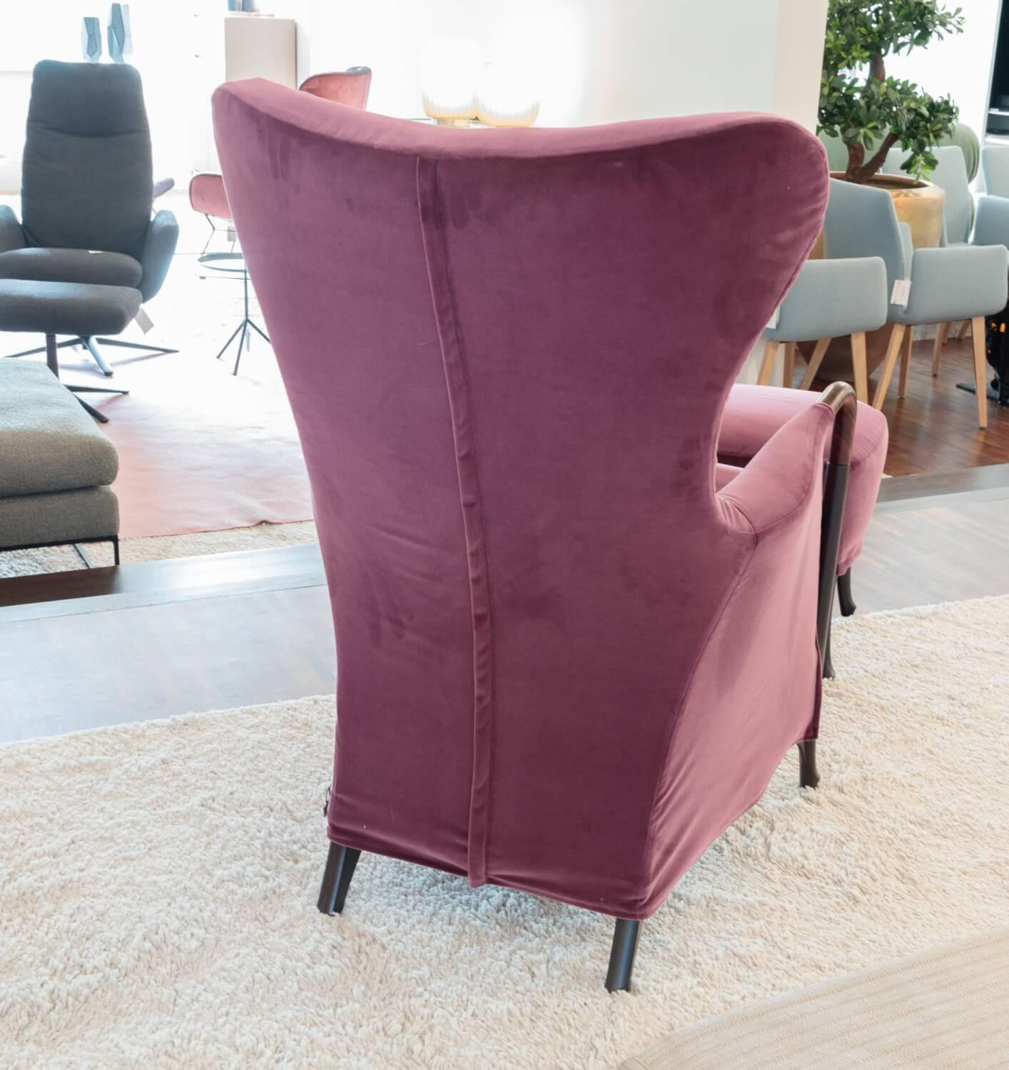 Giorgetti - Sessel Progetti 63340 Stoff Samt Adamo Und Eva 02 Aubergine Violett Pink Gestell Holz Matt Gebeizt Inklusive Hocker - 8