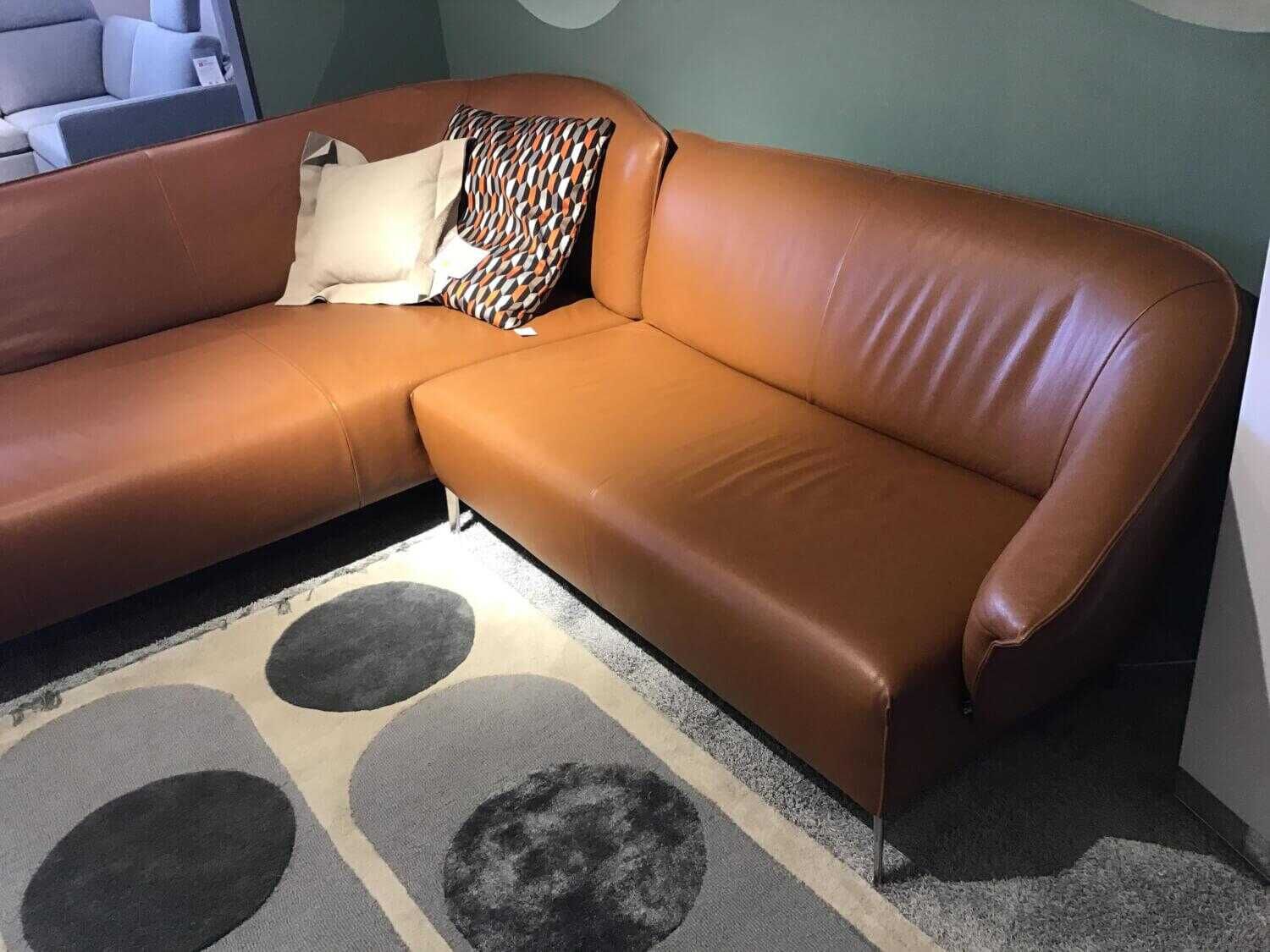 Global - Ecksofa 8700 Leder C Classic Cognac Braun Füße Aluminium Poliert - 8