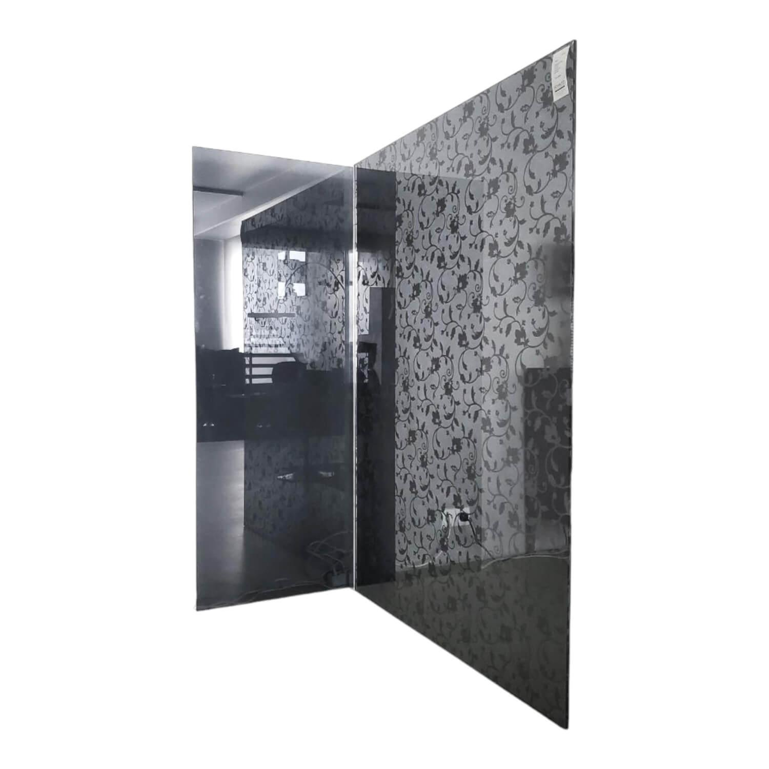 Raumteiler Wall SIO2 Rauchglas Schwarz Grau Mit Floralem Muster