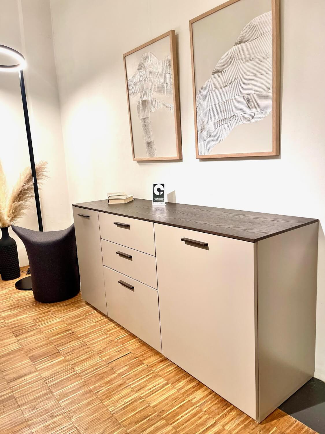 Contur - Kommode 3900 Block Lack Grau Abdeckplatte Wildeiche Dunkel - 6