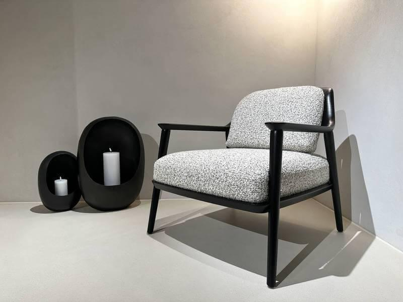 Bielefelder Werkstätten - Sessel Gatsby Stoff 12 Cooper Grau Gestell Esche Massiv Schwarz Gebeizt Inkl. Rückenkissen - 2