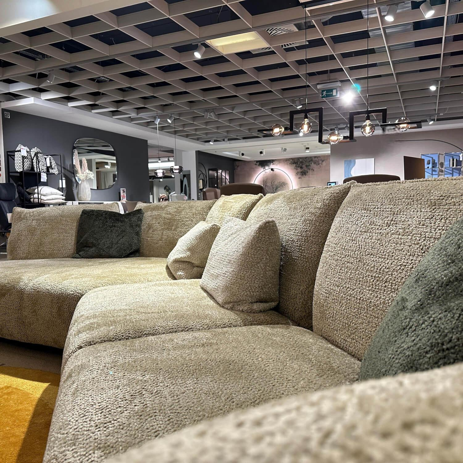 Contur - Wohnlandschaft CO Motone Stoff Lyon 07 Papyrus Beige Grau Fuß Verdeckter Gleiter Inklusive Kissen - 10