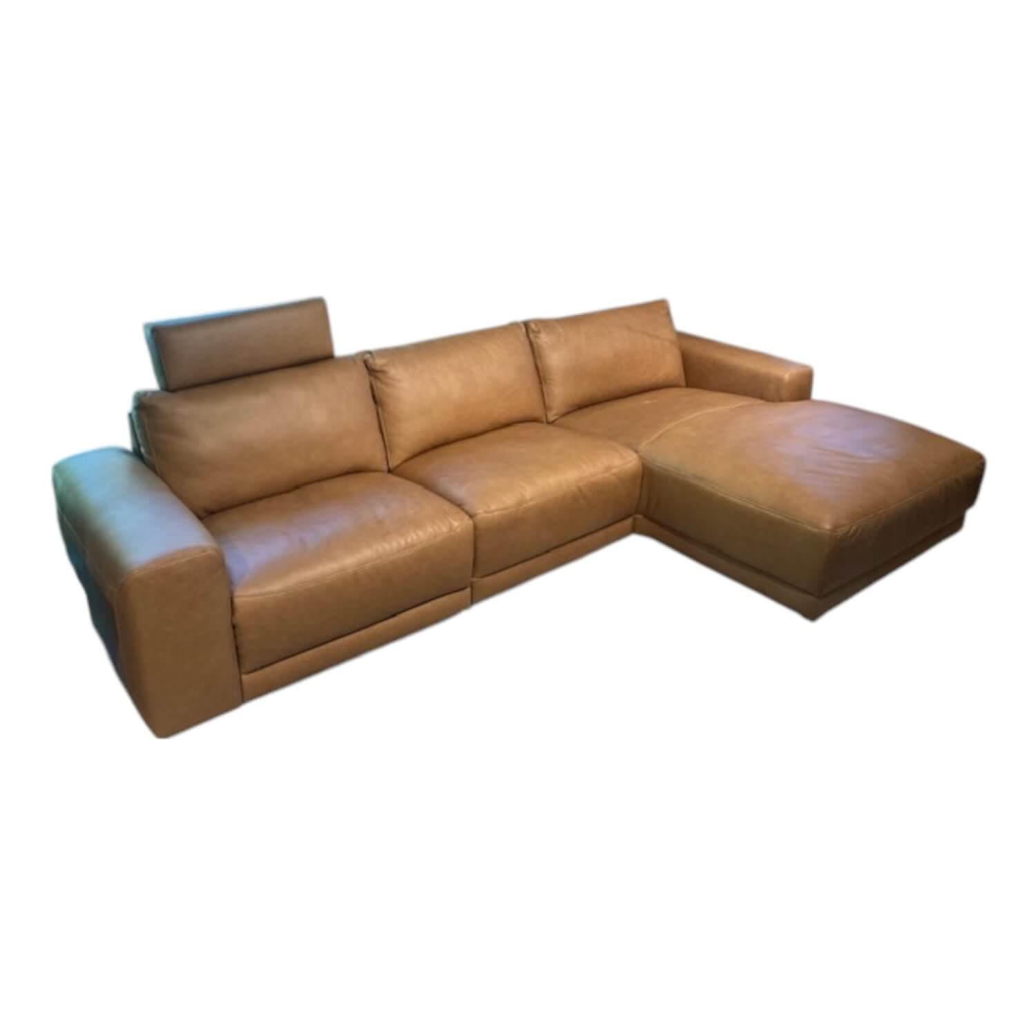 Natura - Ecksofa Balok Leder L30 Retro Cognac Braun Gestell Massivholz Füße Kunststoff Schwarz - 1