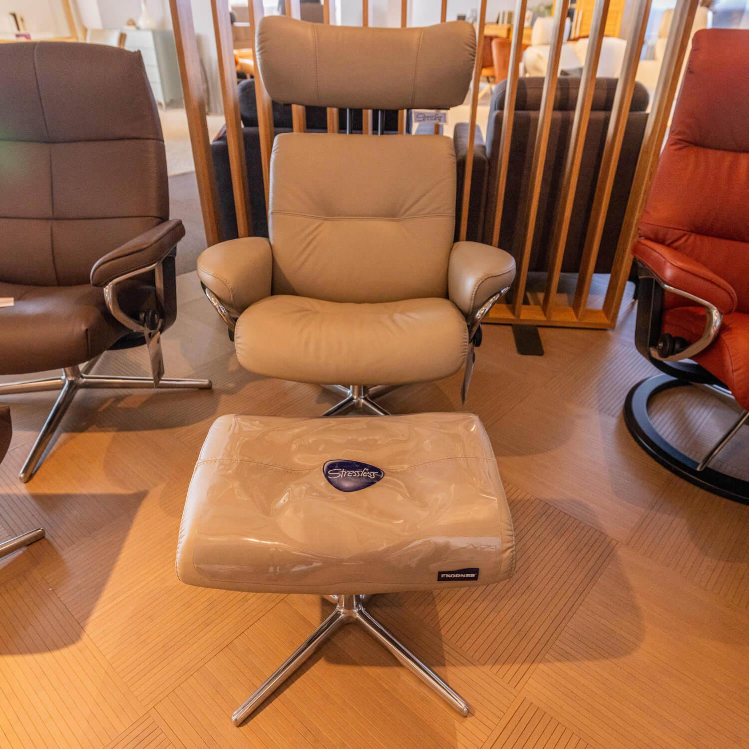 Stressless - Sessel Berlin M Bezug Leder Paloma 45 Mushroom Beige Gestell Cross AH Aluminium 40 - 12