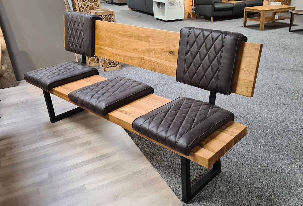 Natura - Essgruppe Cambridge 2 Stühle 2 Bänke Wildeiche Massiv Natur Geölt Stoff Bull Dunkelbraun - 2