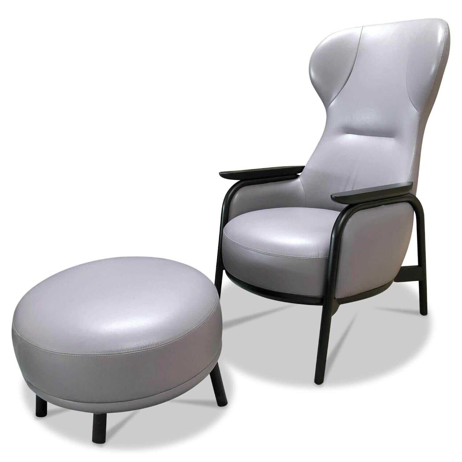 Wittmann - Sessel Vuelta Leder Color Lilac Grau Füße Buche Schwarz Gebeizt mit Hocker - 1