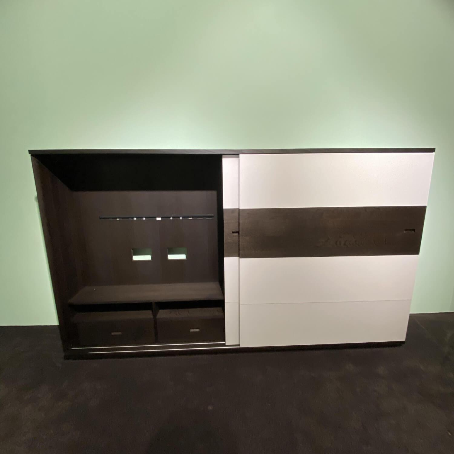Rodam - TV Highboard Various R 10 Eiche 944 Schwarz Geräuchert Und Geflammt Front Absetzung Satinato Glas Weiß - 5