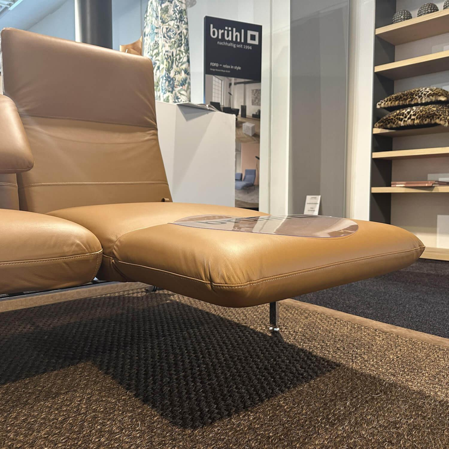 Brühl - Sofa Roro Small Classic Leder Lama 5669 45 Beige Braun Gestell Metall Verchromt Mit Klappbaren Armlehnen - 3