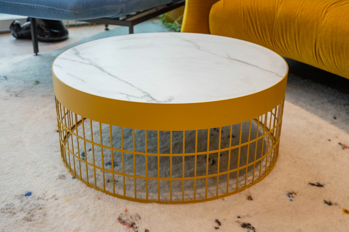 Pode - Couchtisch Mesh Platte Keramik Weiß Gestell Saffron Gelb - 5