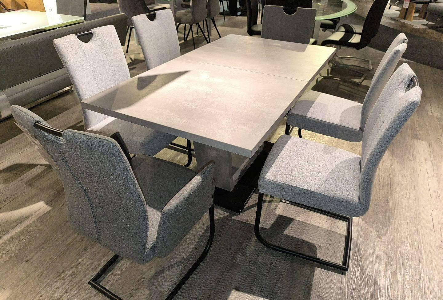 Niehoff - Essgruppe Dillan Stoff 921 Florida Silver Grau Und Stoff 929 Florida Grey Grau Gestell Eisen Schwarz Tisch Beton Dekor Grau - 4