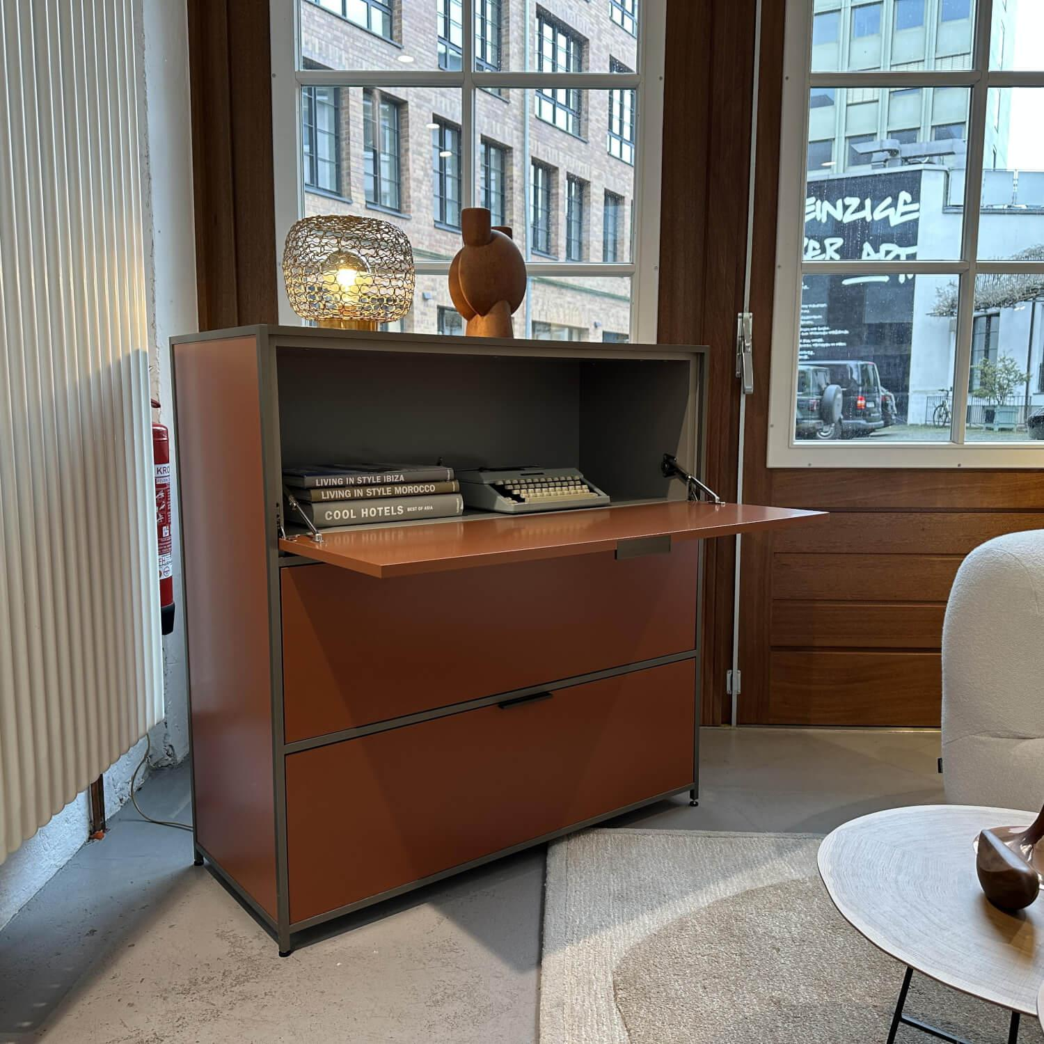 Ligne Roset - Sekretär Dita Lack Couleurs Cuivre Braun Orange Rahmen Metall Bronzeeloxiert Mit Kabeldurchlass - 6