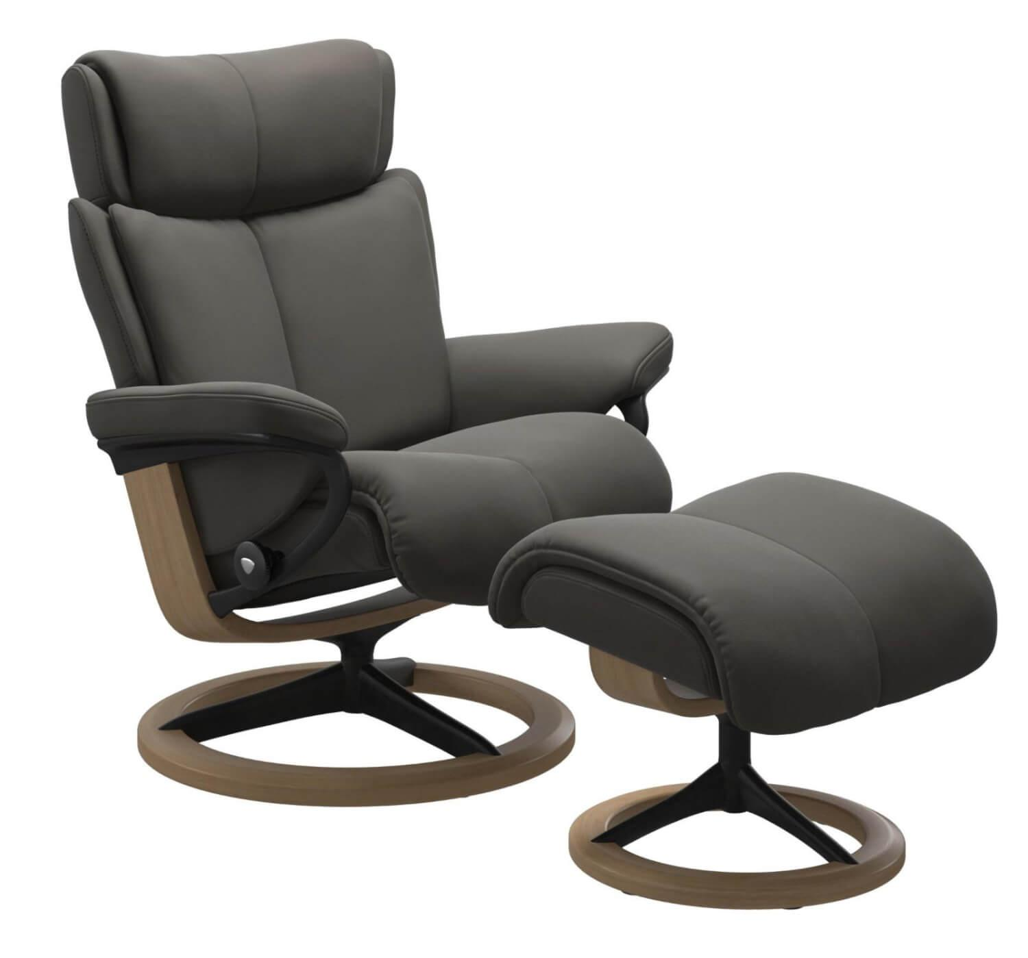 Stressless - Sessel Magic M Leder Paloma Metal Grey Grau Gestell Signature Metall Schwarz Matt Holz Eiche Mit Hocker - 1