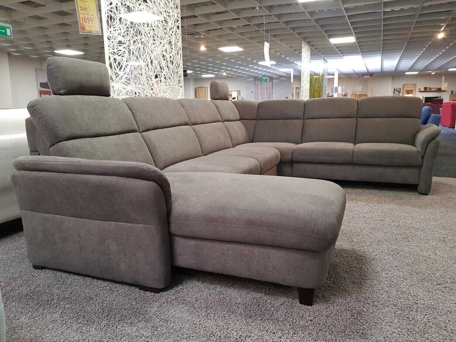 Zehdenick - Ecksofa Dabo-S Stoff Miro Slate Grau Füße Antik Braun mit Kopfstützen und Relaxfunktion - 7