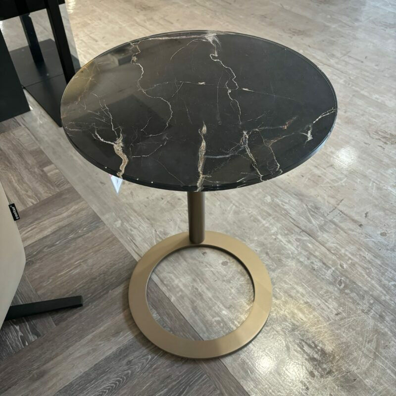 Ronald Schmitt Design - Beistelltisch Rondo Platte Glas Optiwhite Digitaldruck Schwarz Beige Gestell Metall Bronze Gepulvert Stufenlos Höhenverstellbar - 5