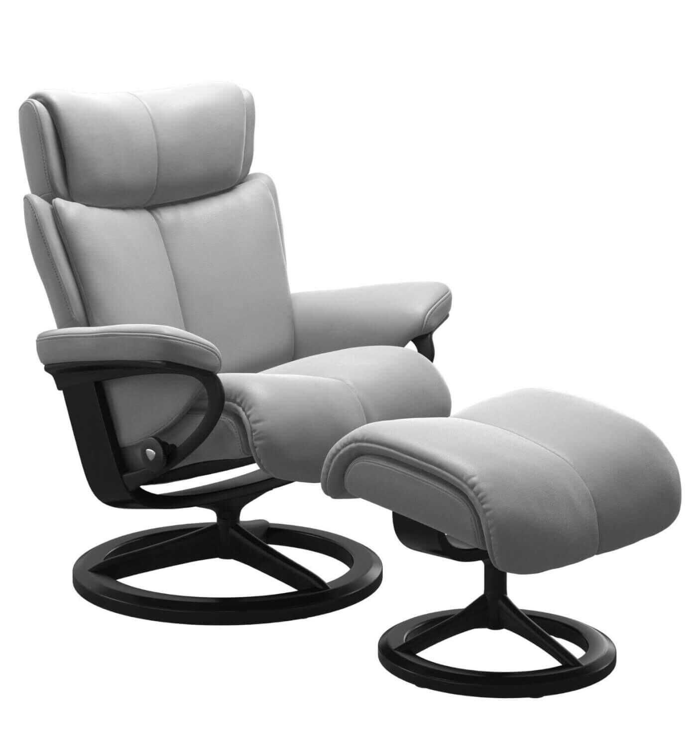 Stressless - Stressless Magic M Signature Base Leder Cori Silver Cloud mit Hocker - 1