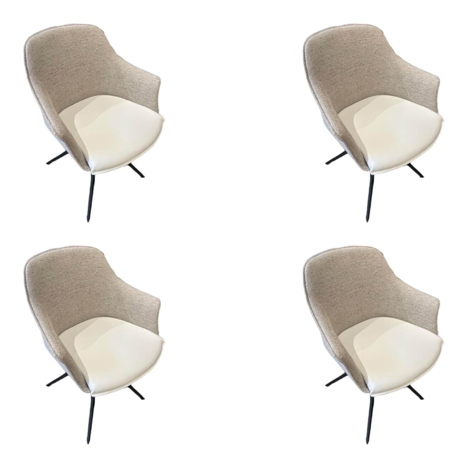 Mobliberica - 4er Set Stuhl Kedua Sitzfläche Leder LT51F Beige Rücken Stoff LEG51A Beige Metallfuß Schwarz Drehbar - 1