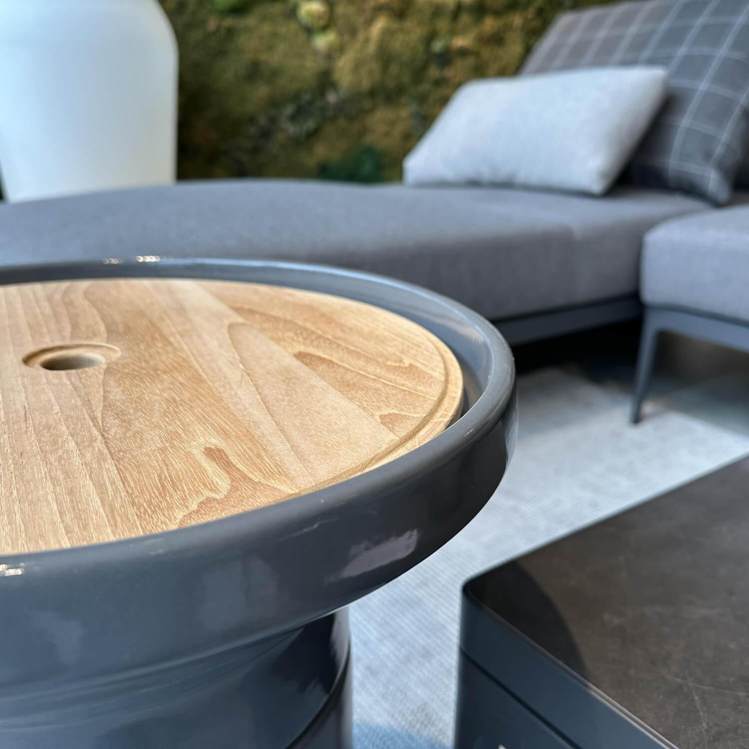 Gloster - Beistelltisch Cosco Platte Teakholz Gestell Keramik Iron Grau Glasiert - 6