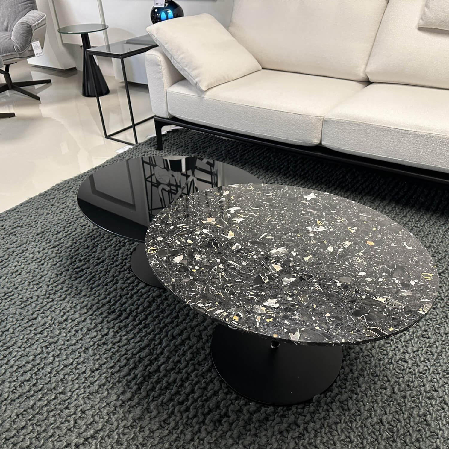 Bielefelder Werkstätten - 2er-Set Kelly Platte Terrazzo Portoro Platte Glas Fuß Metall Schwarz - 7