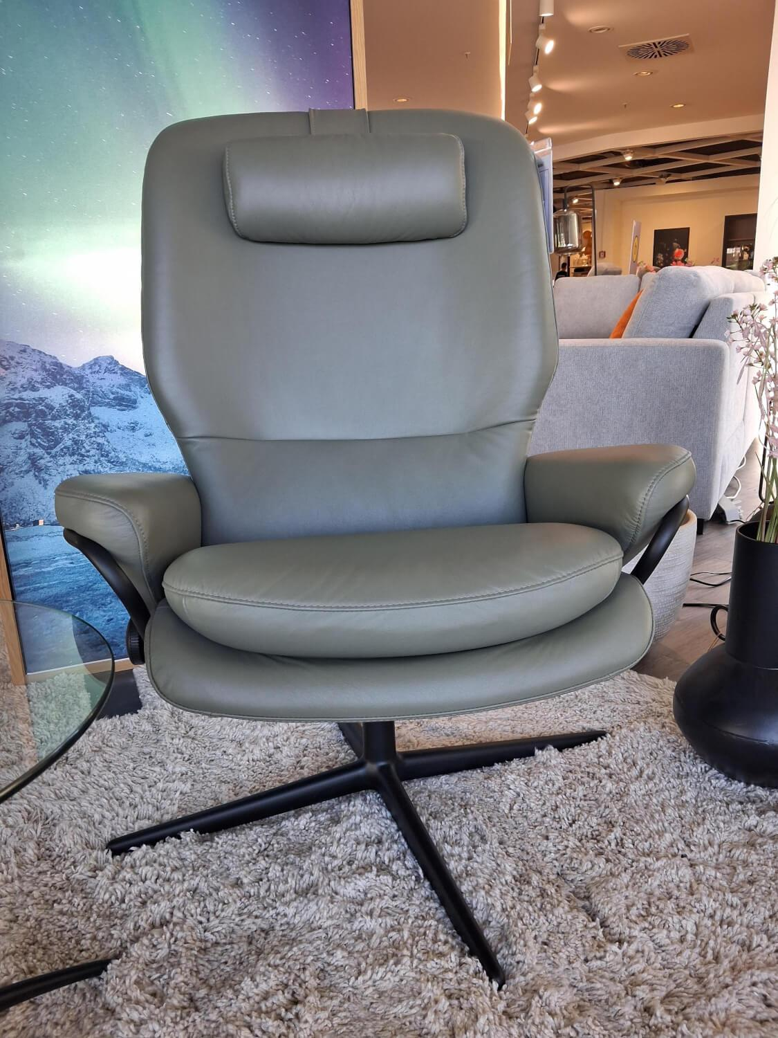 Stressless - Sessel Rome M Leder Paloma Shadow Green Grün Grau Gestell Cross Schwarz Matt Mit Hocker - 2
