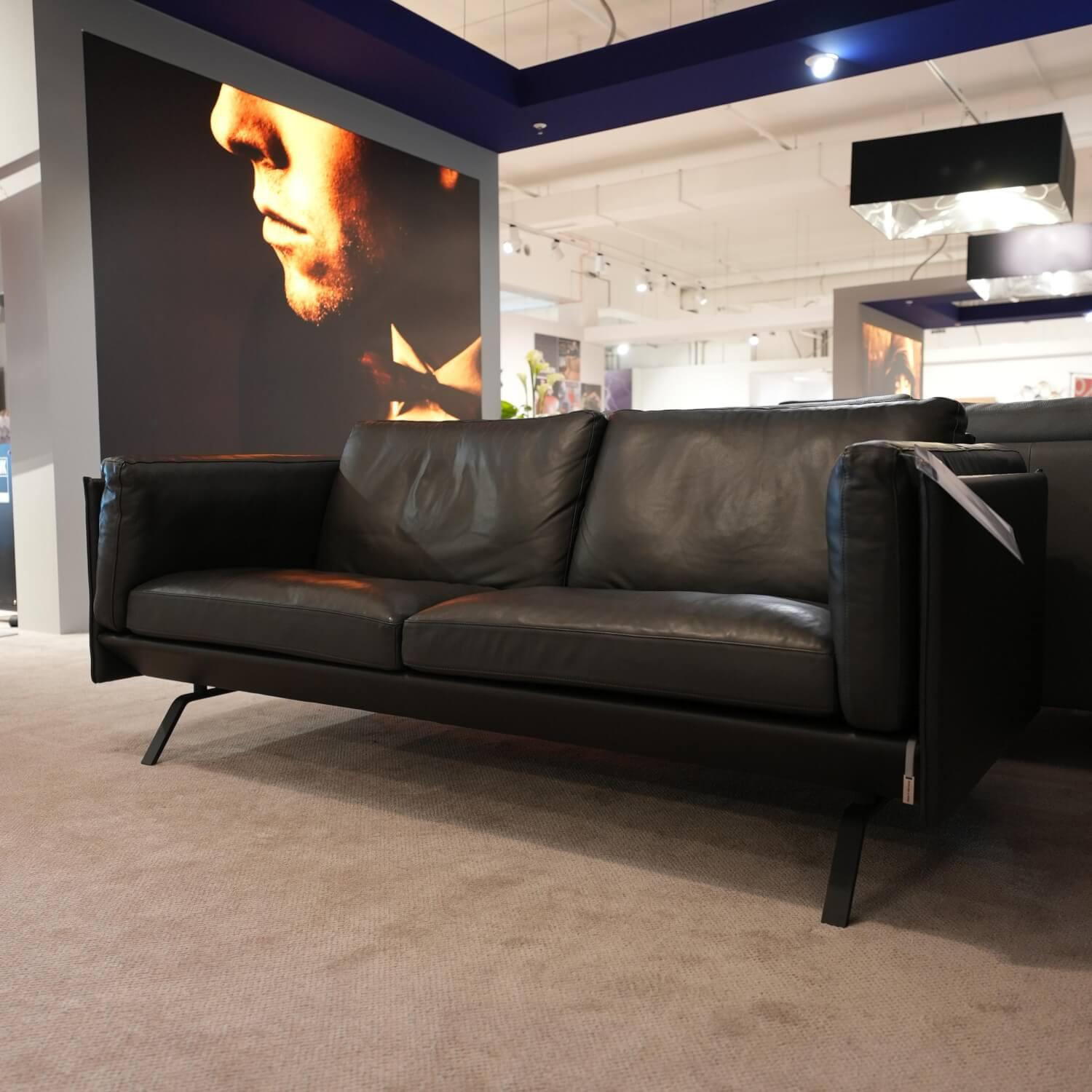 Sofa Panama 2,5 Sitzer Bezug Leder Anthrazit Bügelkufen Metall Schwarz