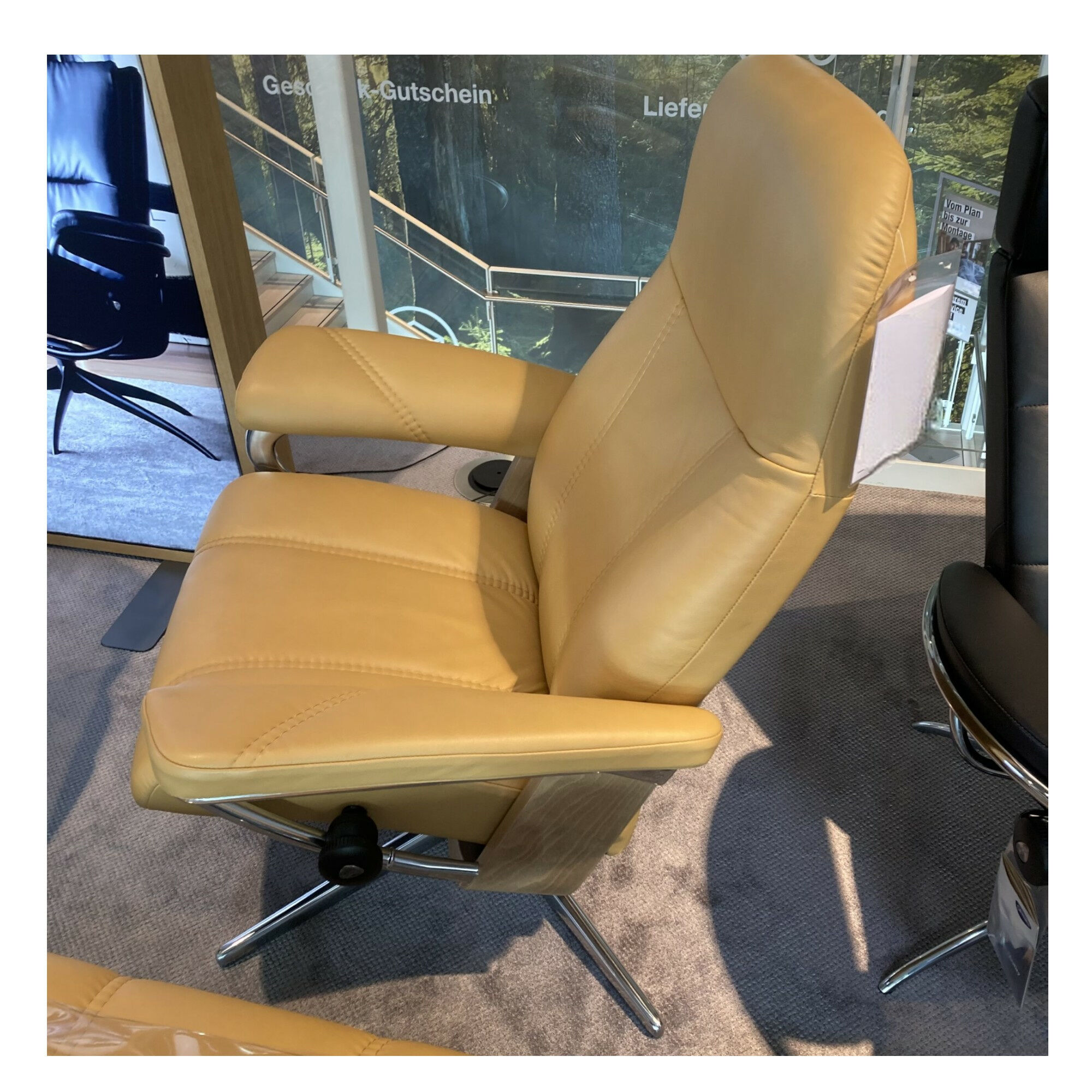 Stressless - Sessel Consul M Leder Paloma Honey Gelb Gestell Cross Aluminium Poliert Holz Eiche Mit Hocker - 3