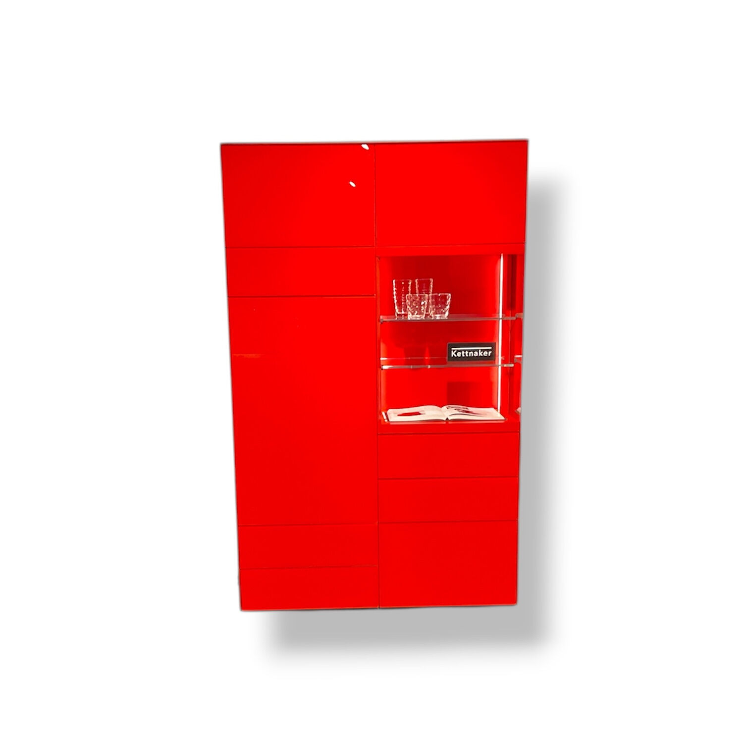 Kettnaker - Vitrinenschrank Soma Lack Rot Abdeckplatte Glas Rot Mit Klarglas Inkl. Beleuchtung - 1