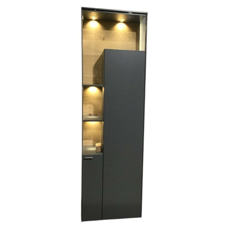 Venjakob - Vitrine Vino Lack Schiefergrau Grau Matt Griffe Aluminium Schiefergrau Matt Rückwand Wildeiche Hell Soft Gebürstet Und Geölt Mit LED-Beleuchtung  - 1