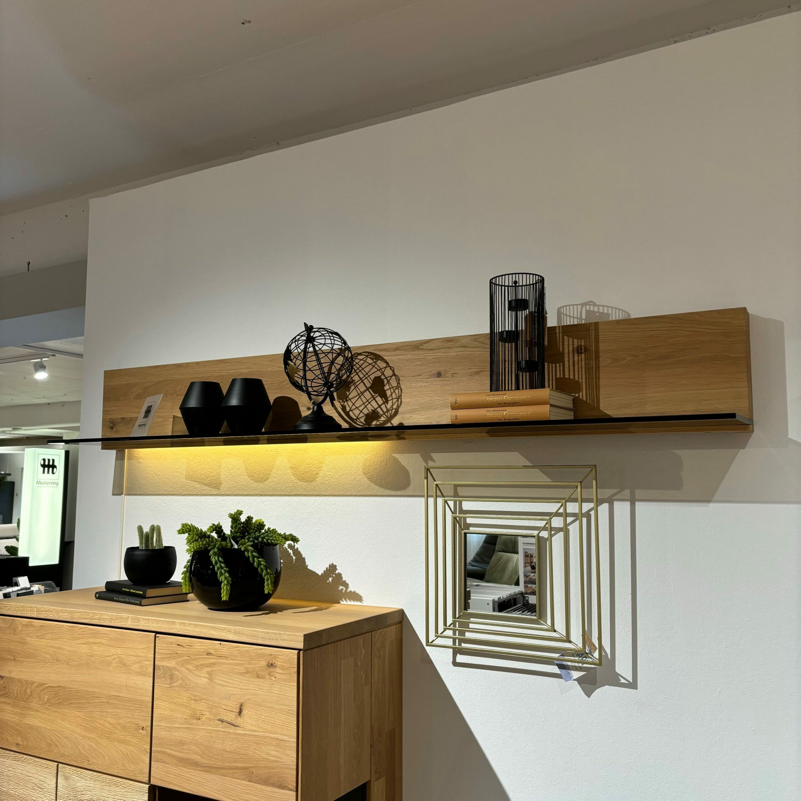 Musterring - Wohnwand Portland Wildeiche Bianco Glasfront Anthrazit  - 6