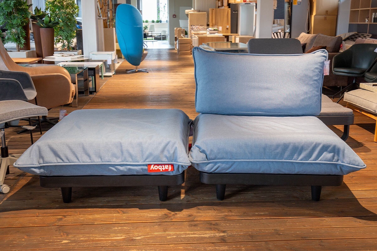 Fatboy - Sessel Paletti Outdoor Stoff Olefin Storm Blue Blau Grau Gestell Stahl Schwarz Inklusive Hocker - 4