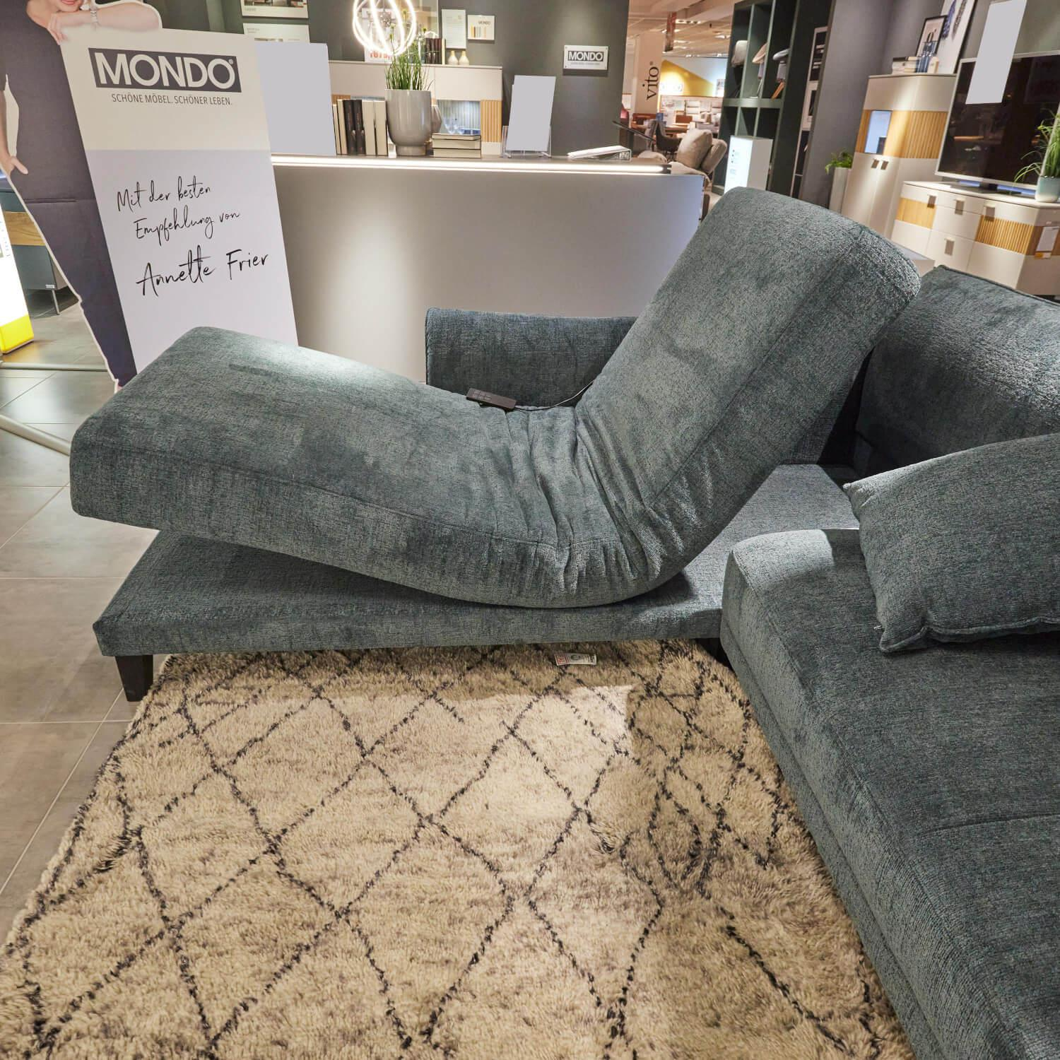 Mondo - Ecksofa Piatto Chill Stoff 0740 03 Petrol Blau Grau Grün Fuß Kernbuche Schwarz Mit Kissen Inklusive Kopfstütze Und Losem Nackenkissen - 2