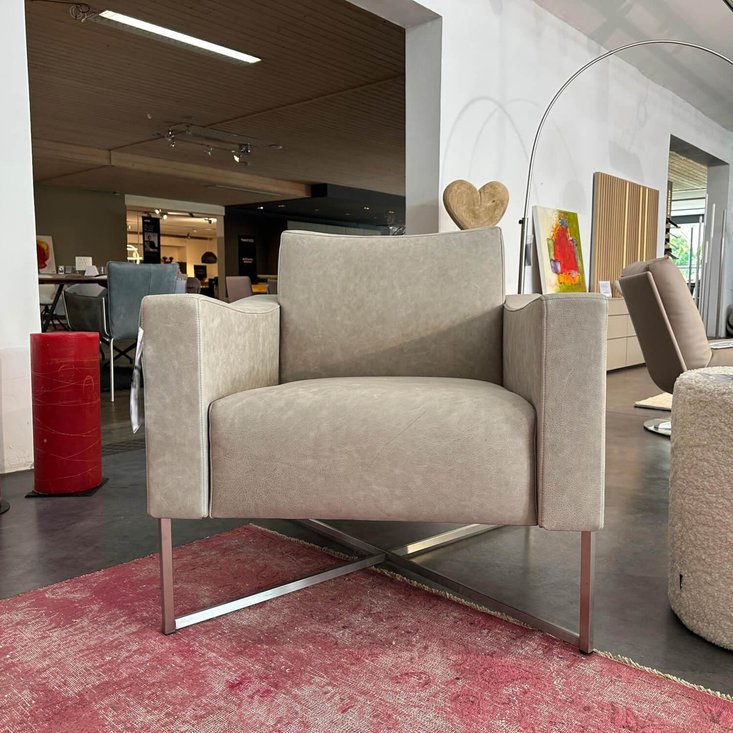 KFF - Lounge Sessel Luis Leder Siena Schlammgrau 1377 Gestell Edelstahl Silbergrau Pulverbeschichtet - 2